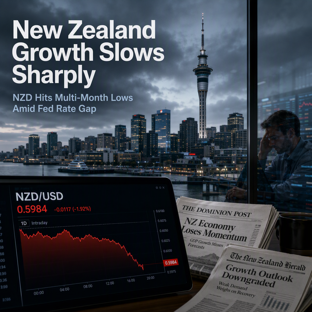 New Zealand GDP Growth Slows Sharply; NZD/USD Hits July Lows Amid Rate Gap With Fed
