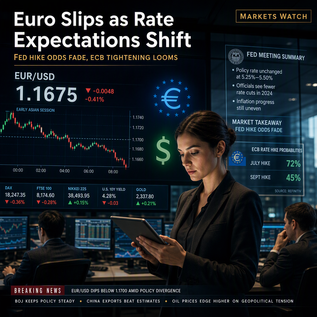 Euro Dips Below 1.1700 as Fed Rate Hike Odds Fade, ECB Tightening Expectations Rise