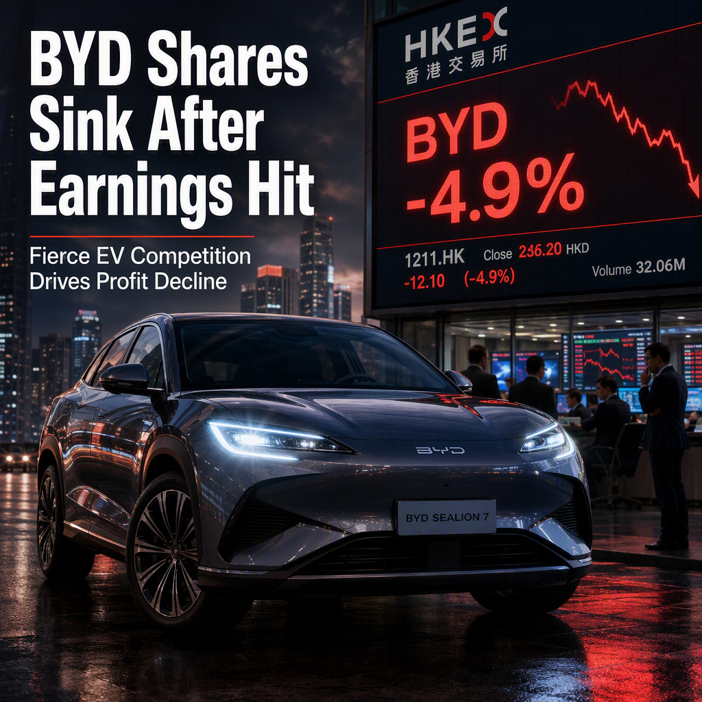 BYD Shares Drop Nearly 5% After First-Half Earnings Decline Amid Fierce China EV Competition