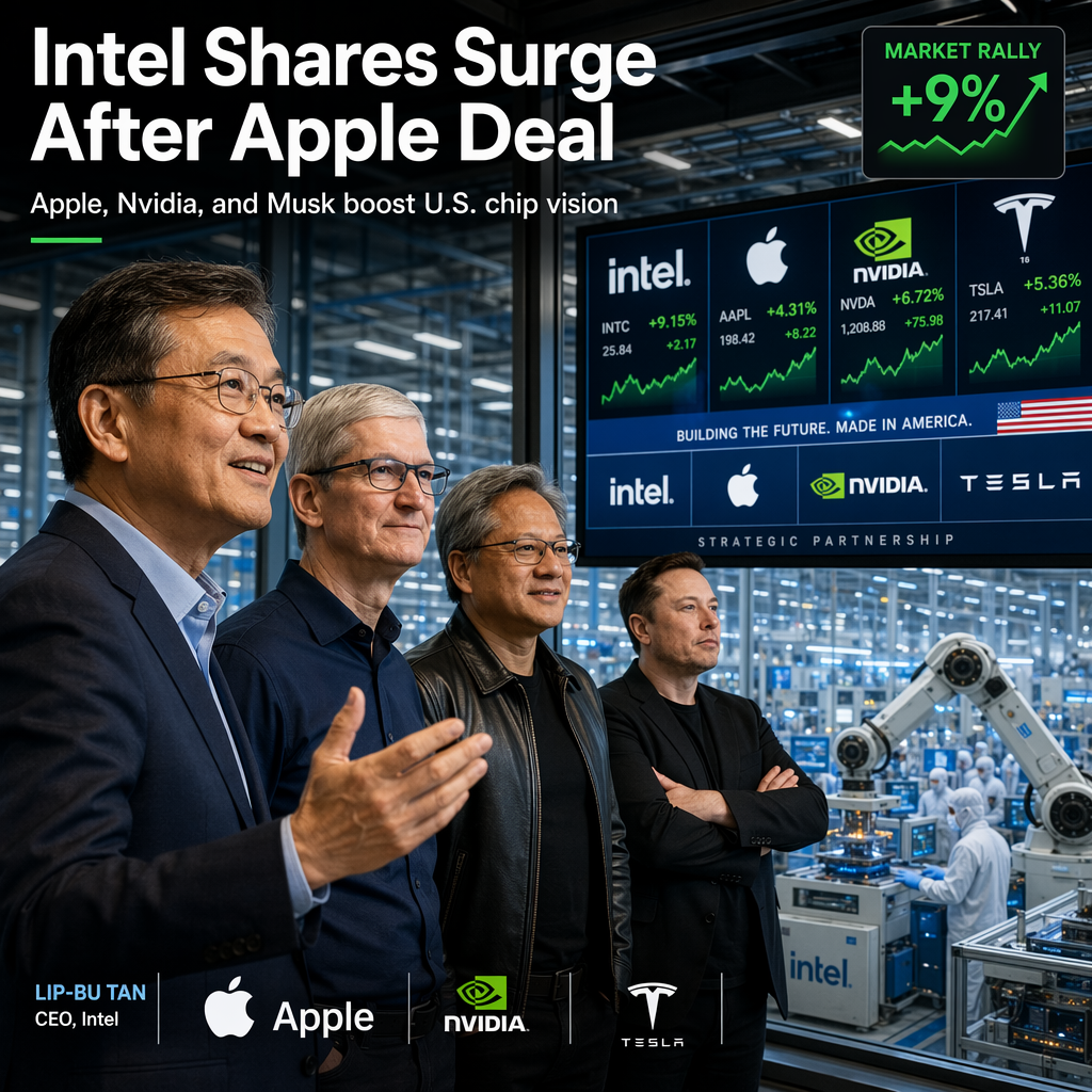 Intel Shares Surge 9% After Trump Announces Apple Partnership for U.S. Chip Manufacturing