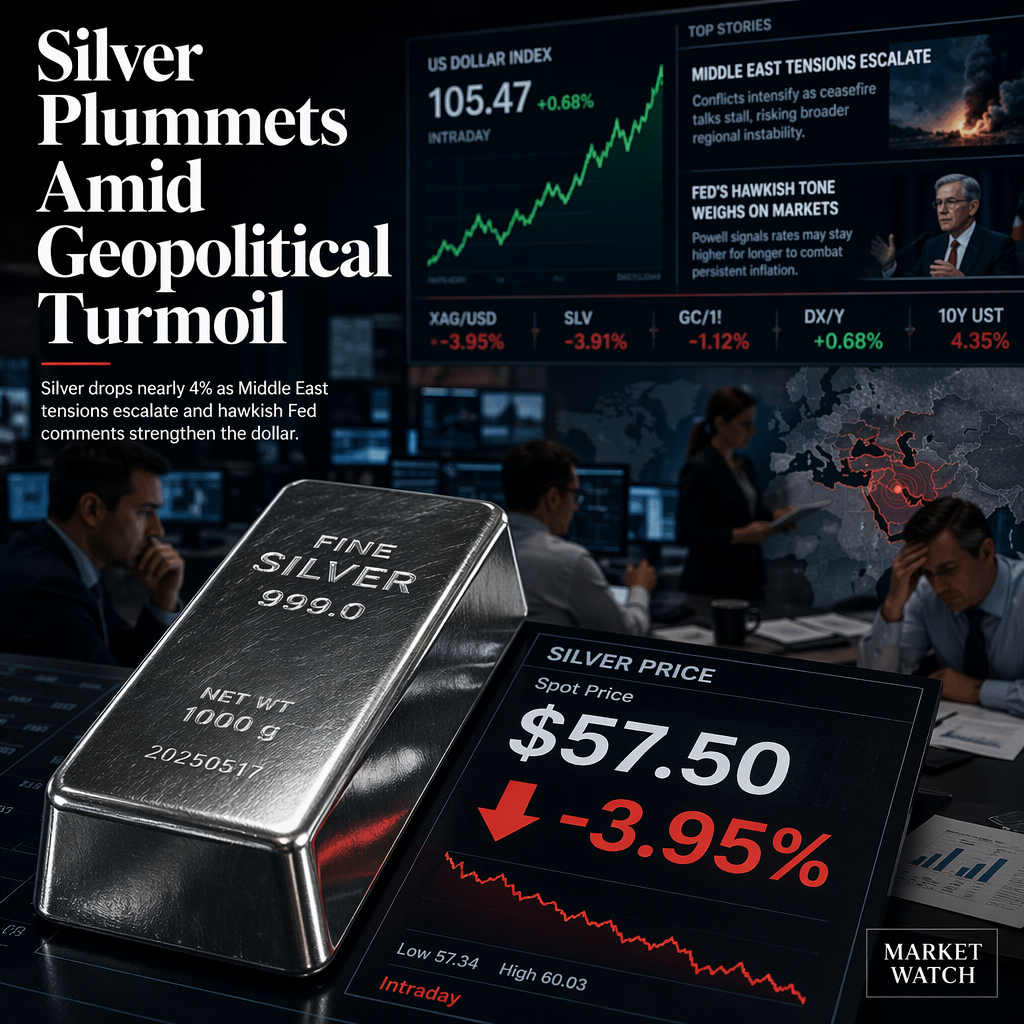 Silver Price Drops Nearly 4% Amid Middle East Tensions and Hawkish Fed Comments