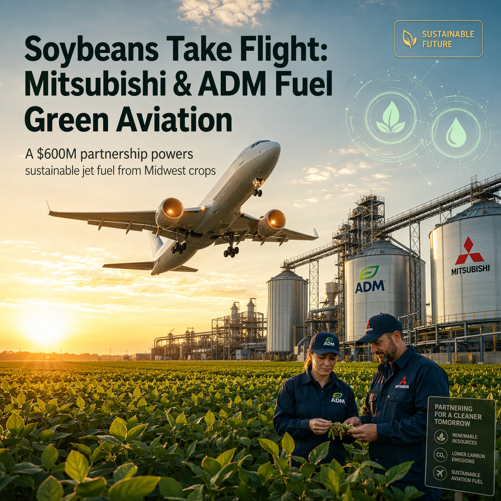 Mitsubishi and Archer Daniels Midland Partner to Develop Green Aviation Fuel from Soybeans and Corn