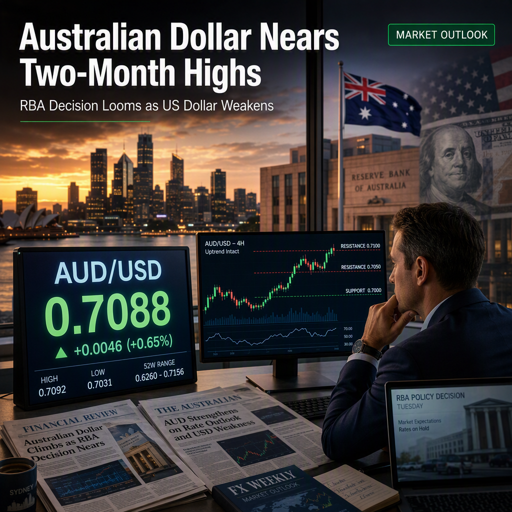 Australian Dollar Nears Two-Month Highs as RBA Decision Looms and US Dollar Weakens