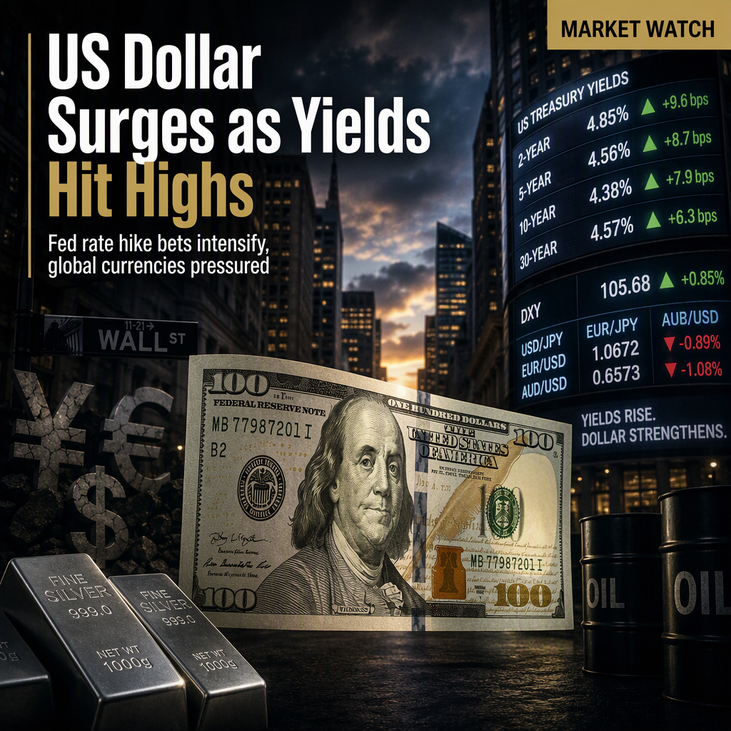 US Dollar Strengthens as Treasury Yields Surge and Fed Rate Hike Bets Intensify, Pressuring Global Currencies and Commodities