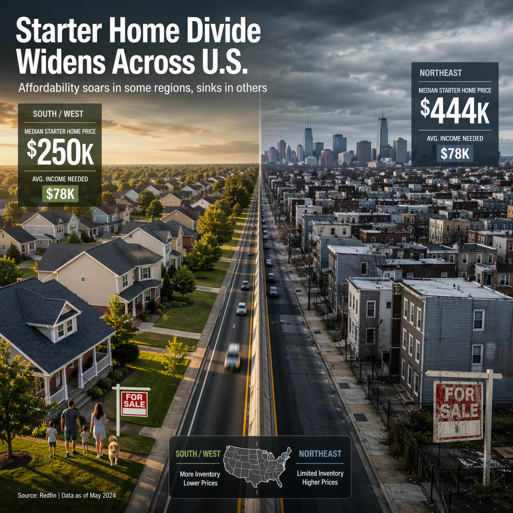 Starter Home Affordability Diverges Sharply Across U.S. Regions, Realtor.com Report Finds