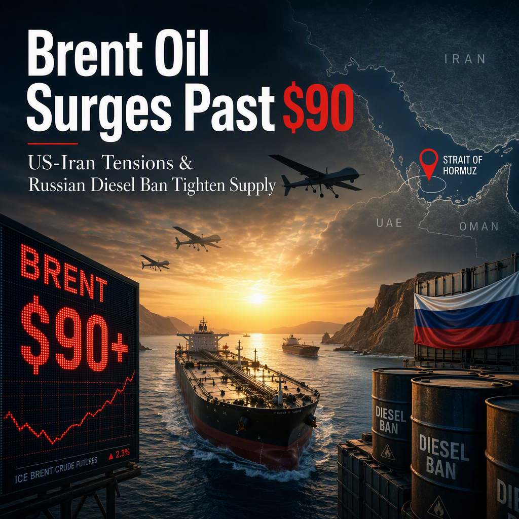 Brent Oil Prices Rise Above $90 as US-Iran Tensions and Russian Diesel Ban Tighten Supply