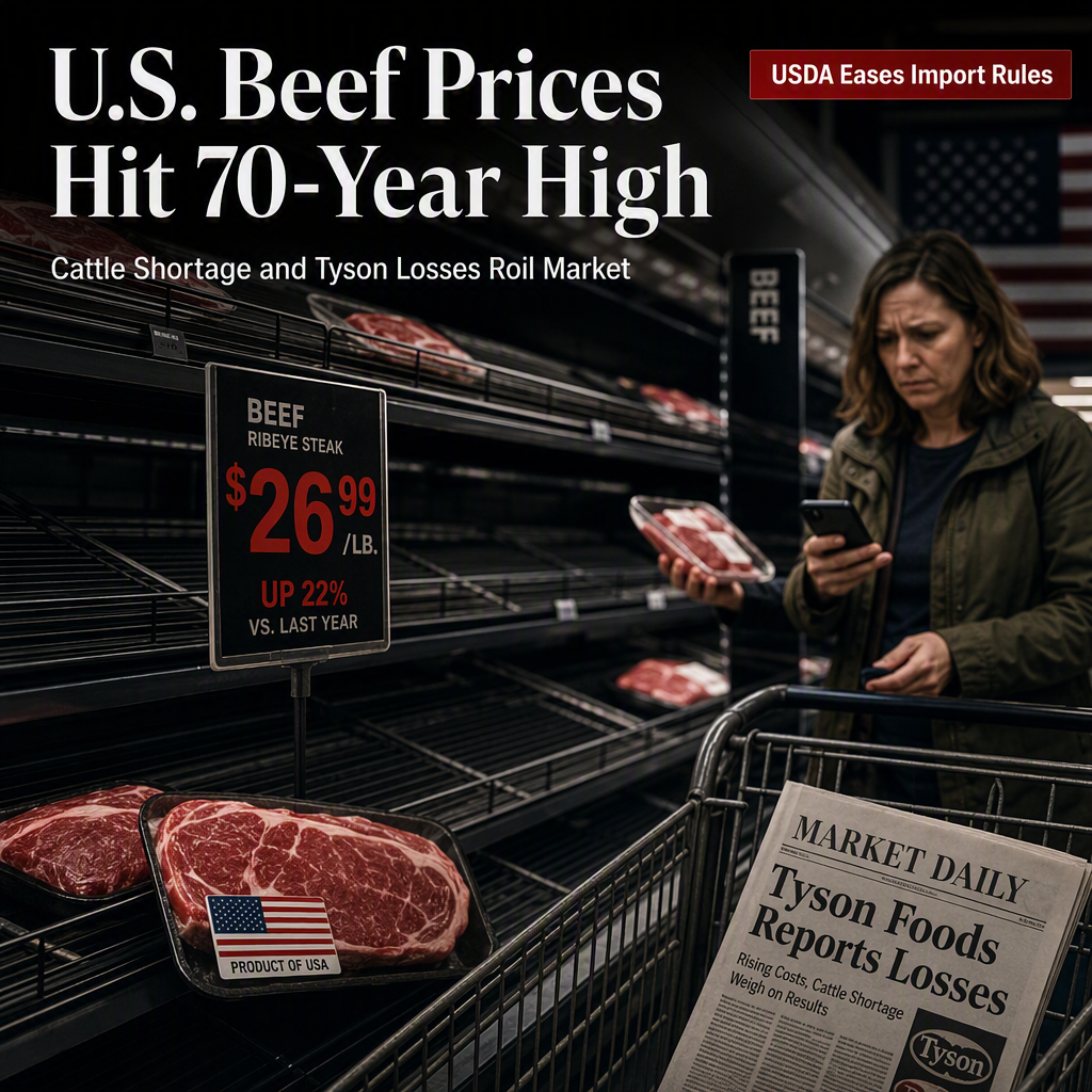U.S. Beef Prices Surge as Tyson Foods Reports Losses Amid Cattle Shortage and USDA Eases Import Restrictions