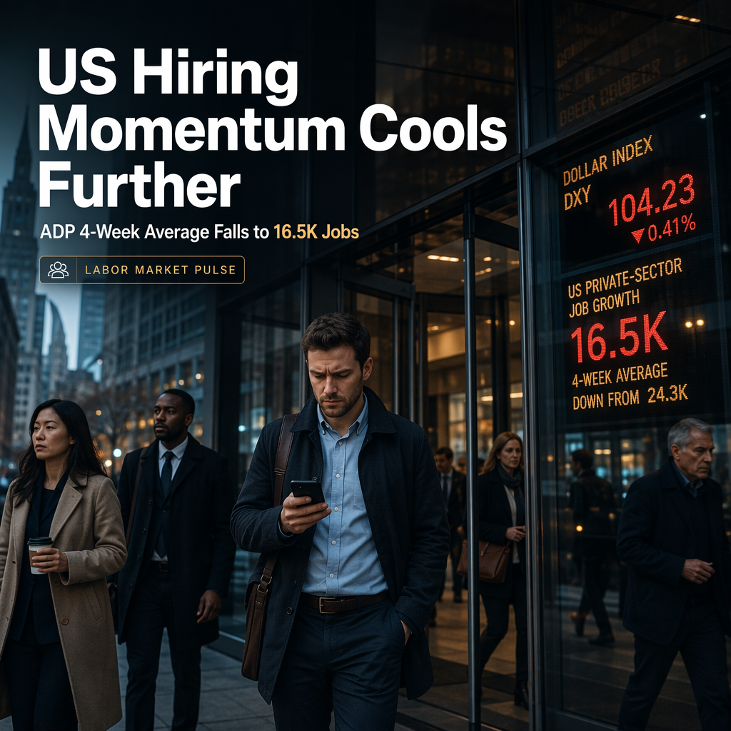 US Private-Sector Hiring Slows as ADP 4-Week Average Falls to 16.5K
