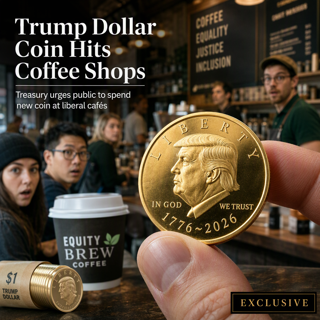 Treasury Unveils Trump Dollar Coin, Urges Public to Spend at Liberal Coffee Shops