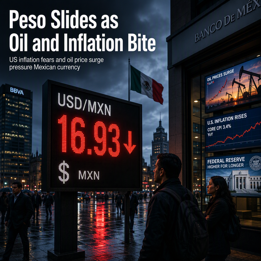 Mexican Peso Weakens Against US Dollar Amid Rising US Inflation Expectations and Oil Price Surge