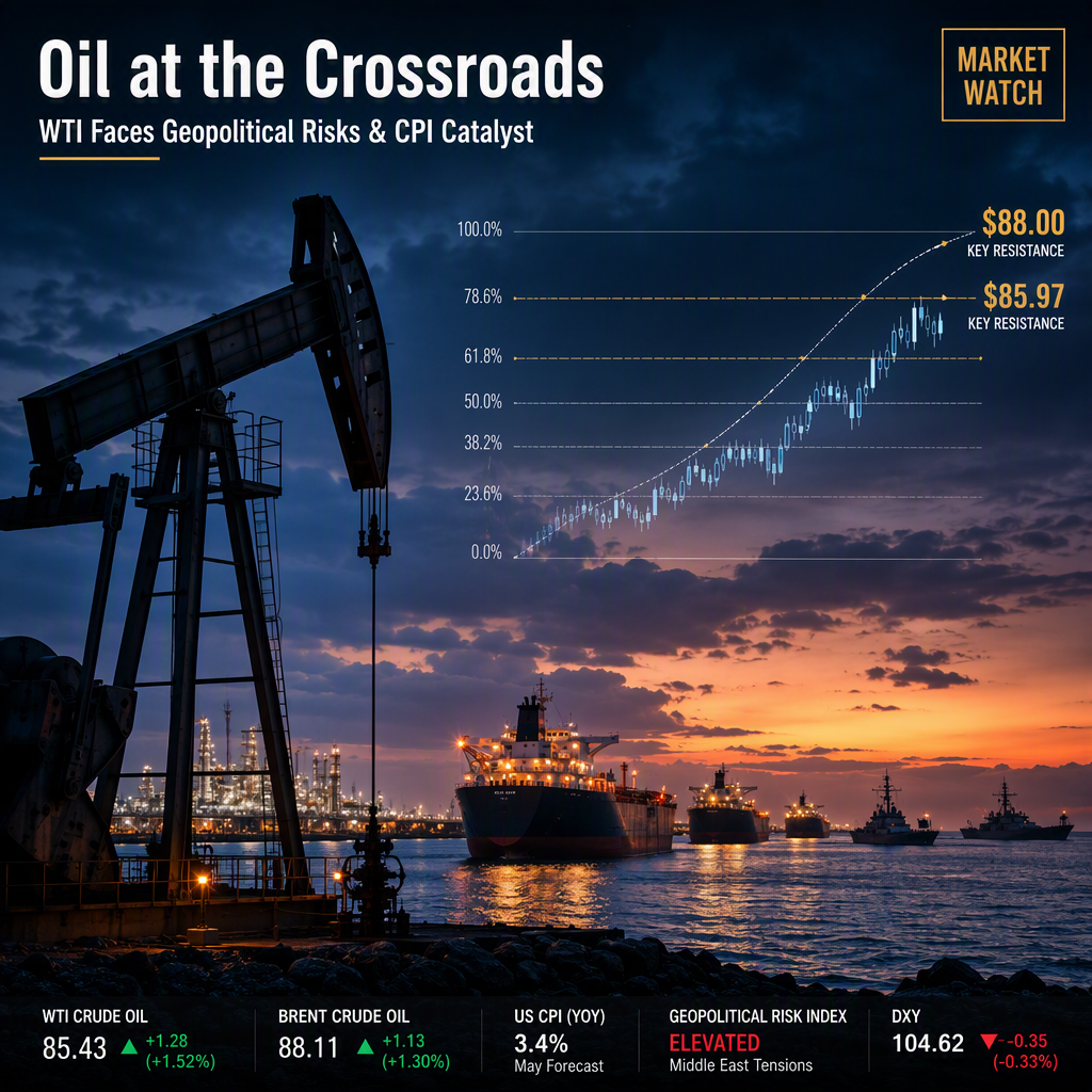 WTI Crude Oil Tests Key Resistance as Geopolitical Tensions and U.S. CPI Loom
