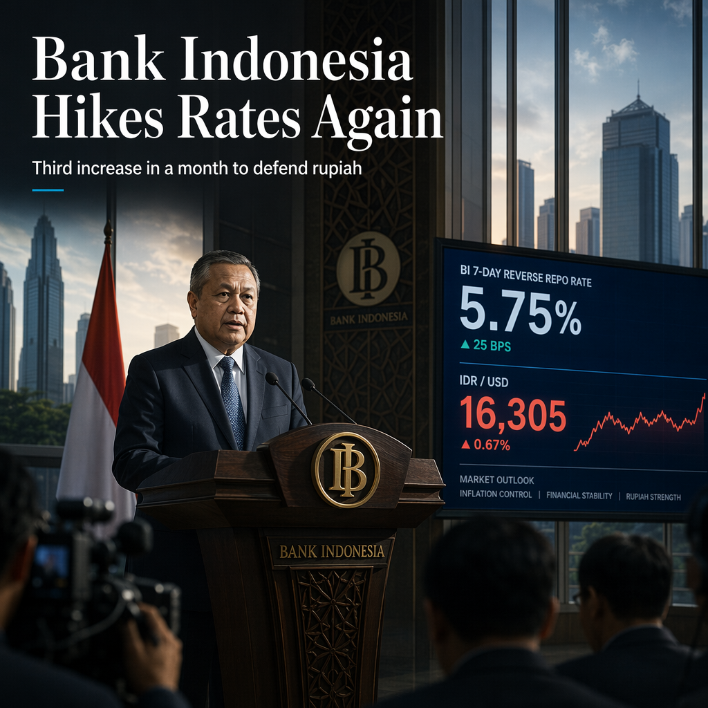 Bank Indonesia Raises Rates for Third Time in a Month to Defend Rupiah
