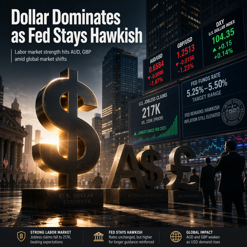 US Dollar Strengthens as Fed Maintains Hawkish Stance; Jobless Claims Fall, Impacting AUD and GBP
