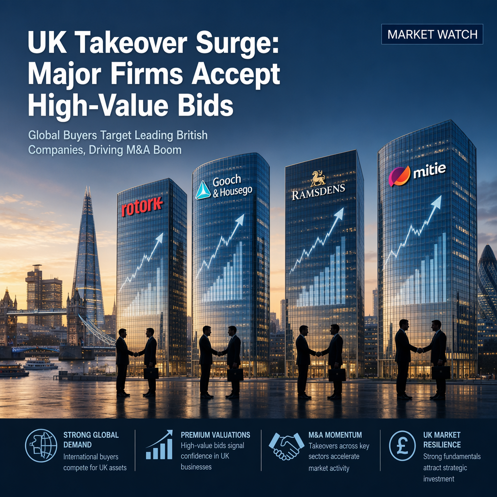 Wave of UK Takeovers Accelerates as Rotork, Gooch & Housego, Ramsdens, and Mitie Accept Major Bids