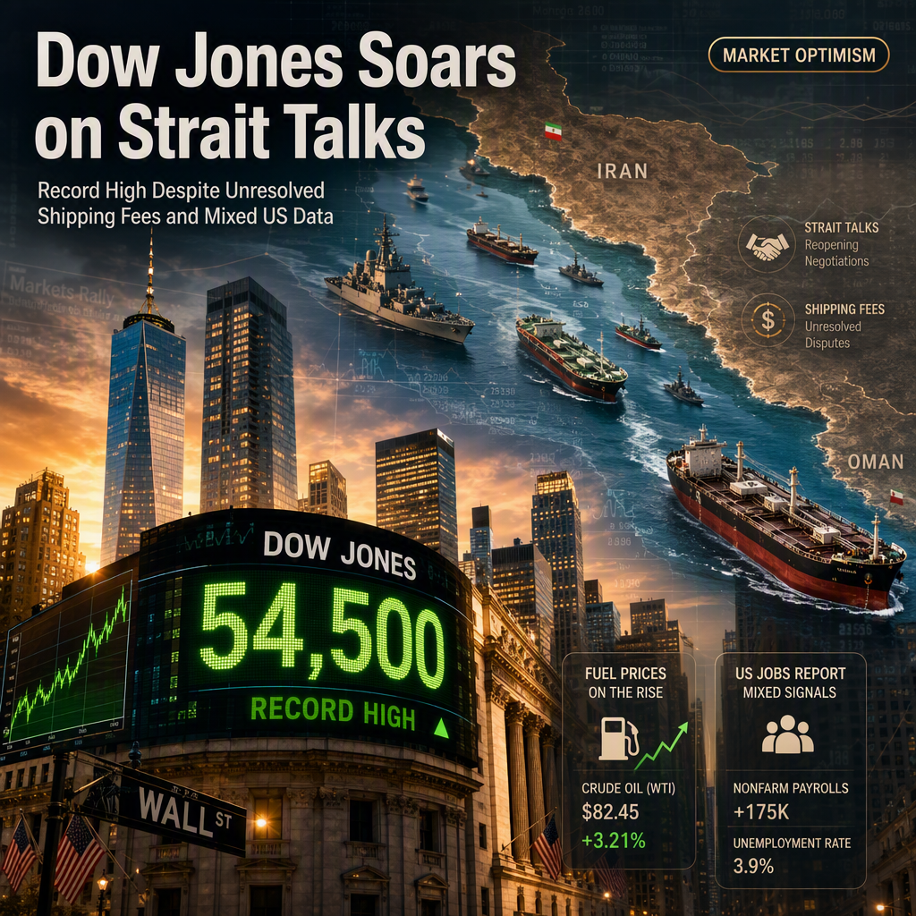 Dow Jones Hits Record High Amid Strait of Hormuz Reopening Negotiations and Mixed US Economic Data