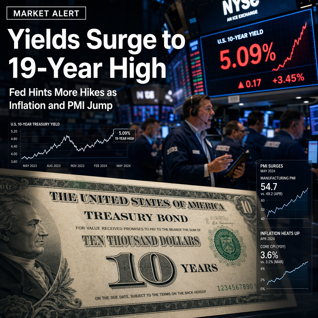 US 10-Year Treasury Yield Hits 19-Year High as Fed Signals Further Rate Hikes Amid Surging PMI and Inflation