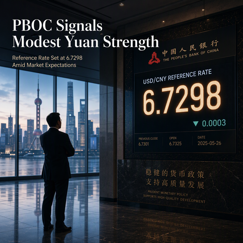 PBOC Sets USD/CNY Reference Rate Slightly Lower at 6.7298 Amid Market Expectations