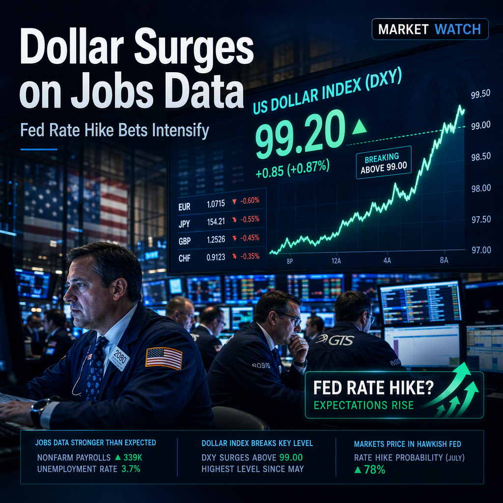 US Dollar Index Surges Above 99.00 as Strong Jobs Data Fuels Fed Rate Hike Expectations