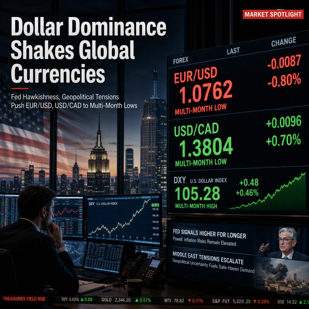 US Dollar Strength Drives EUR/USD and USD/CAD to Multi-Month Lows Amid Fed Hawkishness and Geopolitical Tensions
