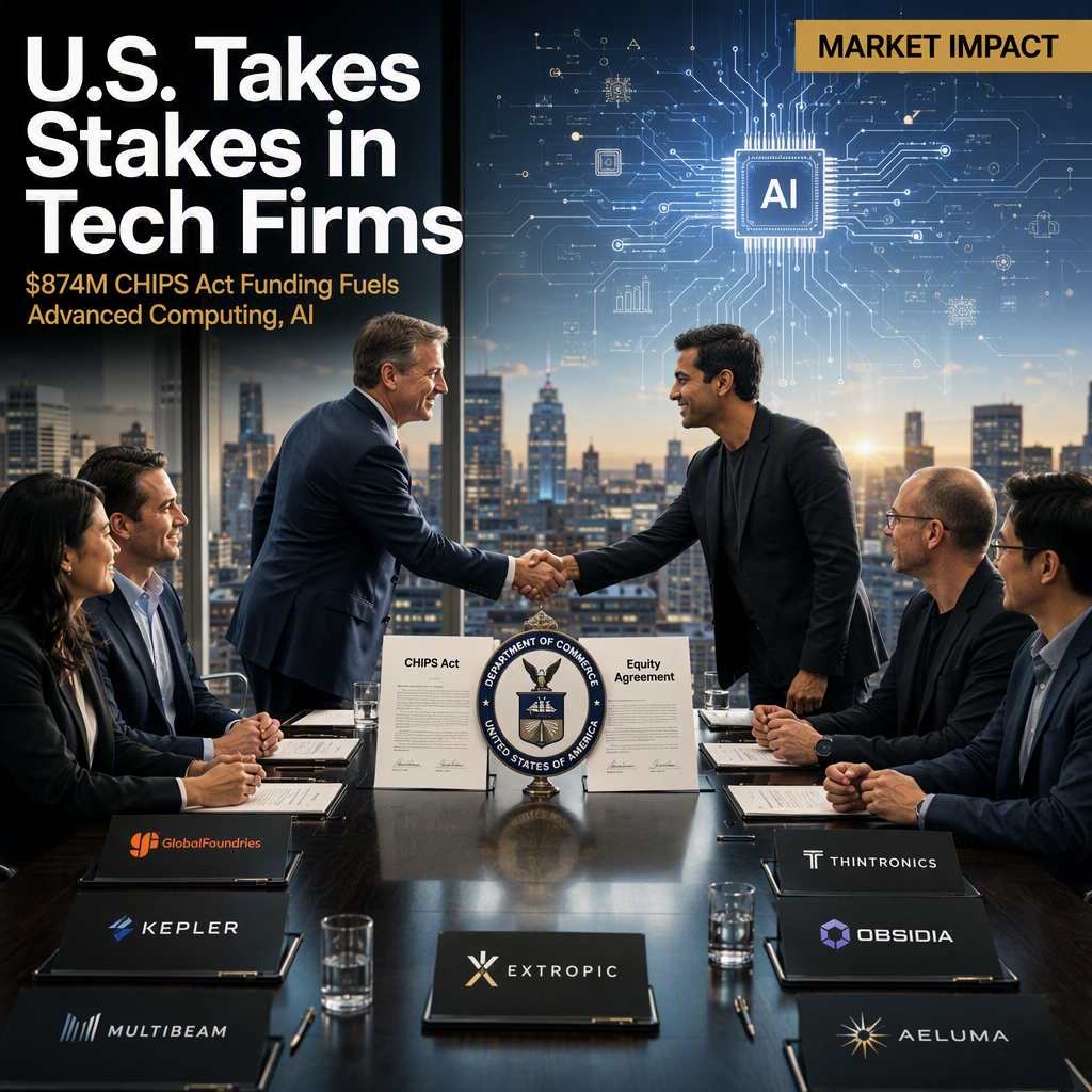 Commerce Department to Take Equity Stakes in Seven Tech Firms for $874 Million in CHIPS Act Funding