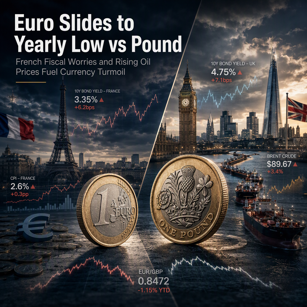 Euro Hits Yearly Low Against Pound Amid French Fiscal Worries; Pound Faces Pressure from Rising Oil Prices