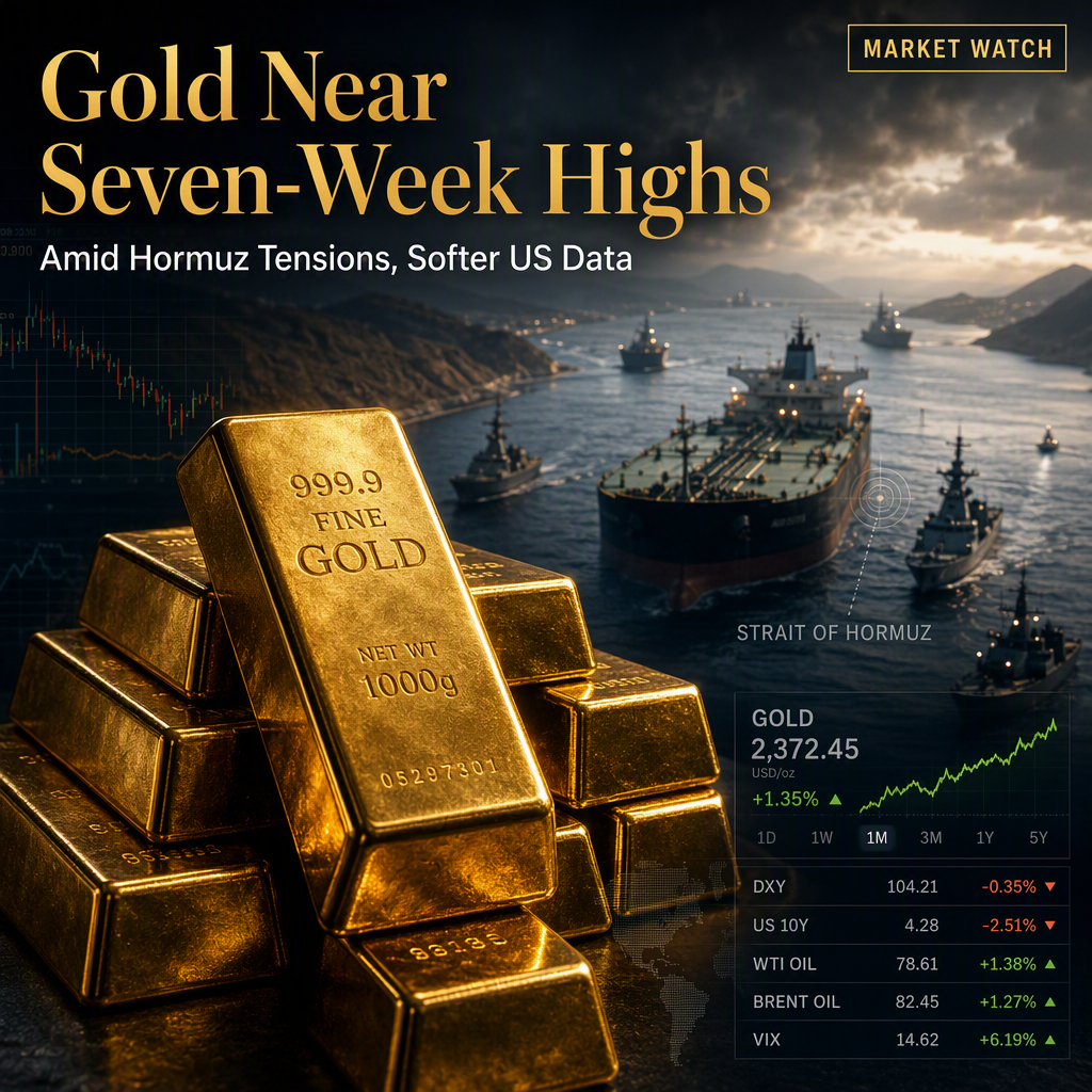 Gold Trades Near Seven-Week Highs Amid Hormuz Uncertainty and Softer US Data
