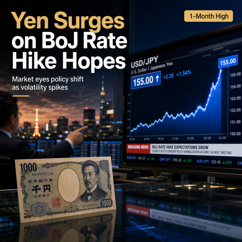 Japanese Yen Surges to 1-Month High Amid BoJ Rate Hike Speculation and Market Repricing