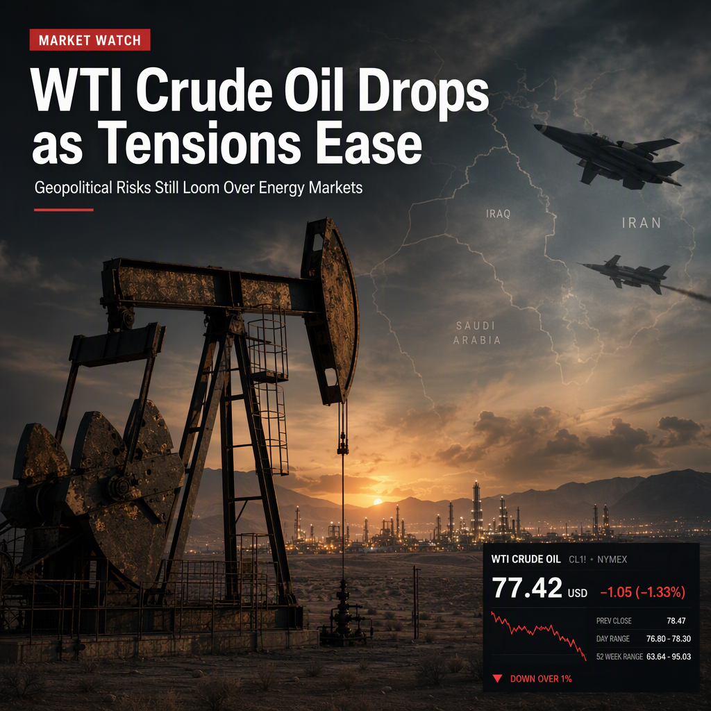 WTI Crude Oil Slides Over 1% Amid Easing US-Iran Tensions, Geopolitical Risks Persist