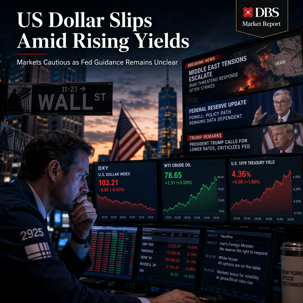 US Dollar Index Falls Despite Rising Yields and Middle East Tensions, DBS Reports