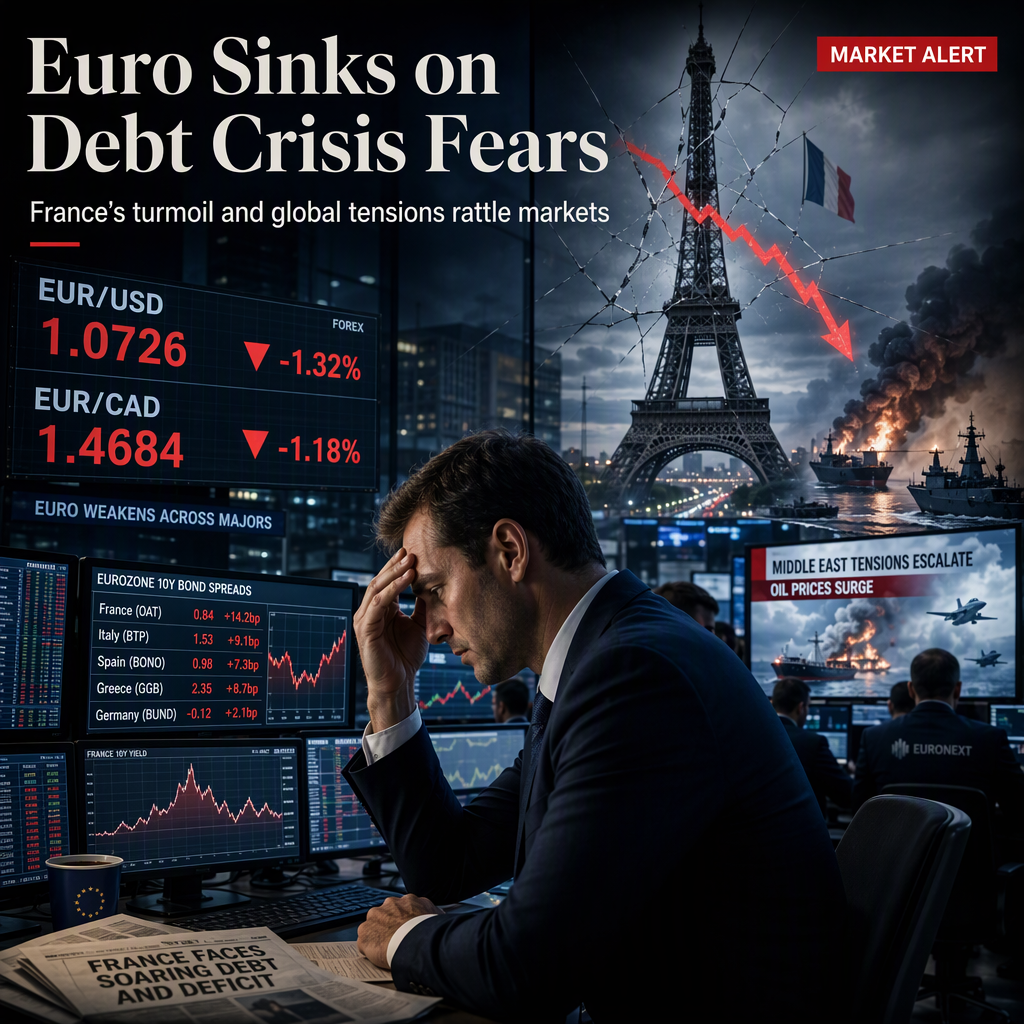 Euro Slides Amid French Debt Crisis and Geopolitical Tensions, Approaches Multi-Month Lows