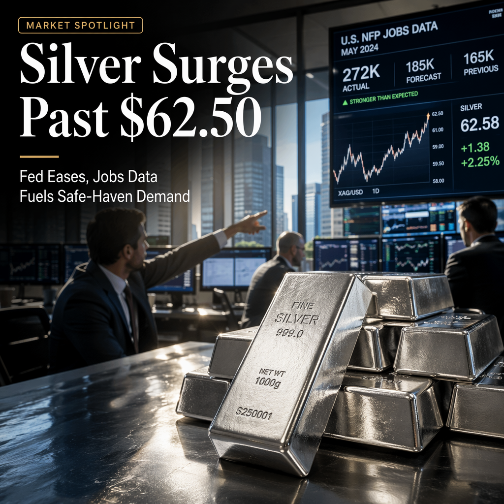Silver Surges Above $62.50 as US Jobs Data and Easing Fed Outlook Boost Demand