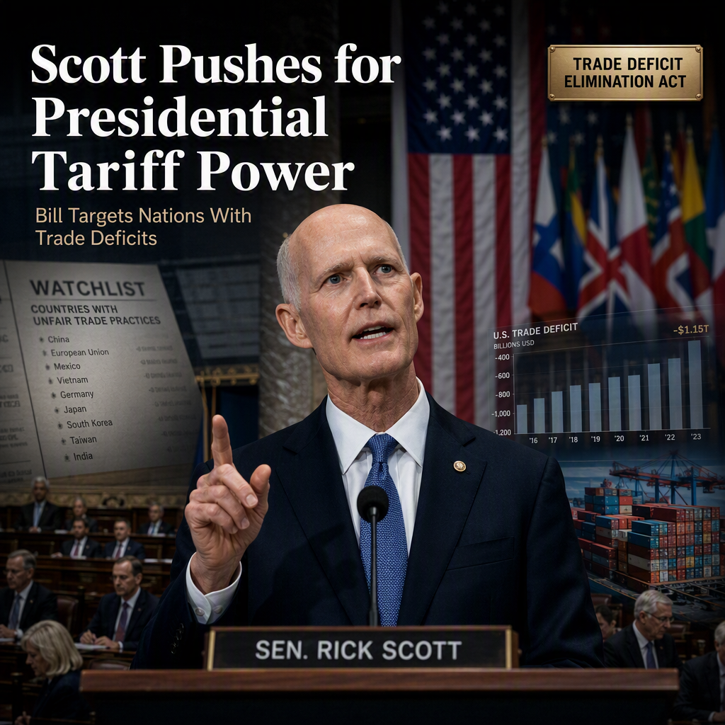 Sen. Rick Scott Proposes Bill to Expand Presidential Tariff Powers Targeting Trade Deficit Nations