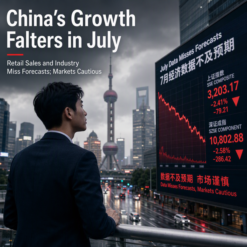 China’s July Retail Sales and Industrial Output Disappoint; Global Markets Watch for Impact