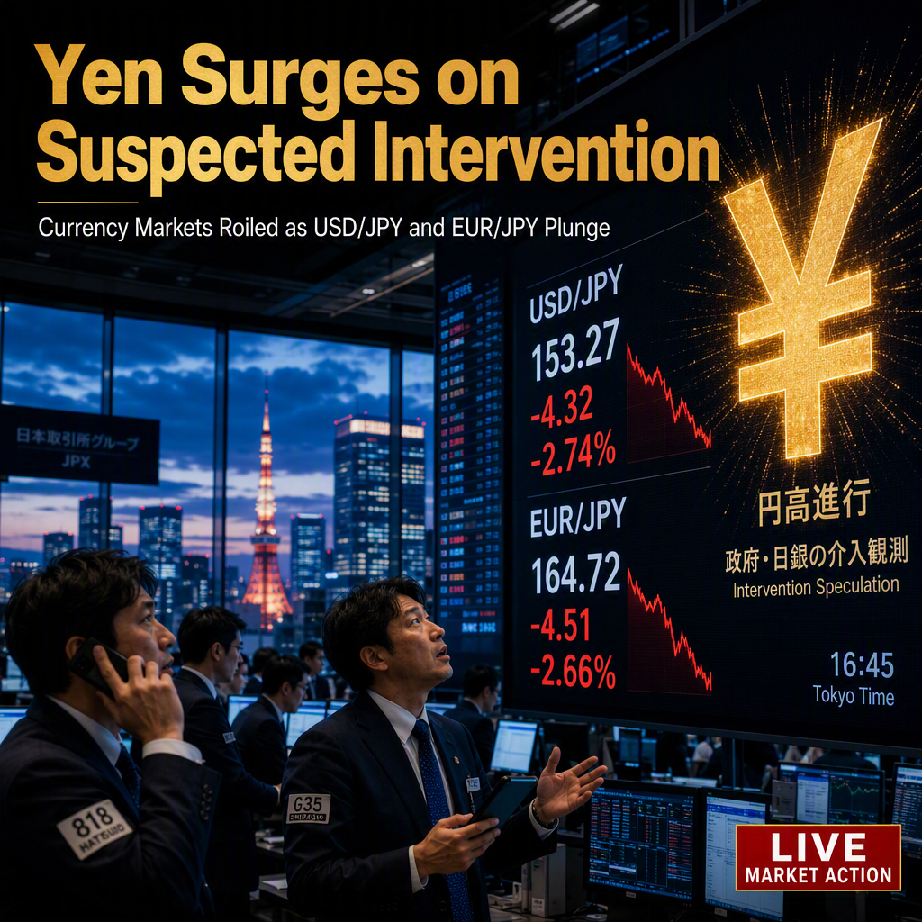 Japanese Yen Soars on Suspected Government Intervention, USD/JPY and EUR/JPY Plunge Amid Dollar Weakness