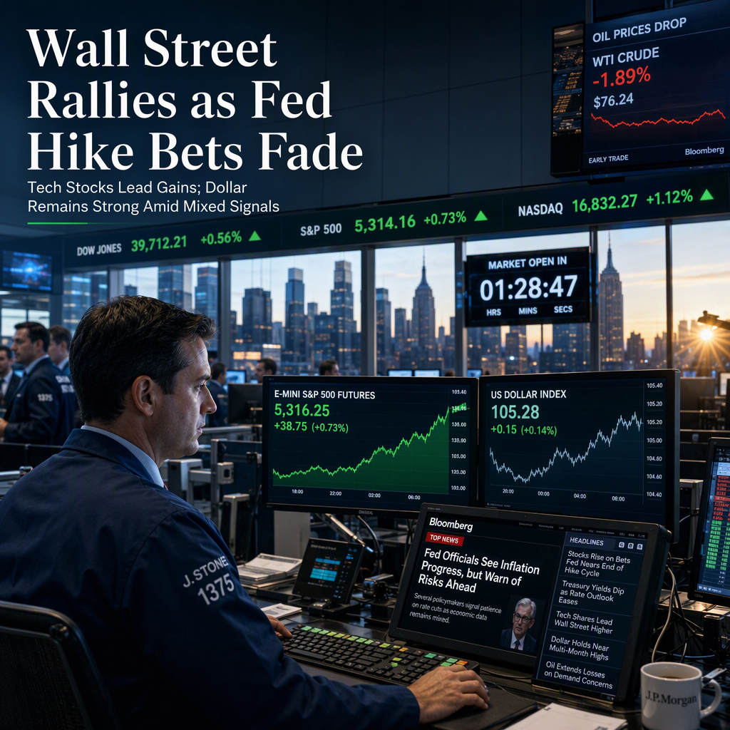 US Stock Futures Rise as Fed Rate Hike Bets Ease; Dollar Index Holds Near Highs Amid Mixed Economic Signals