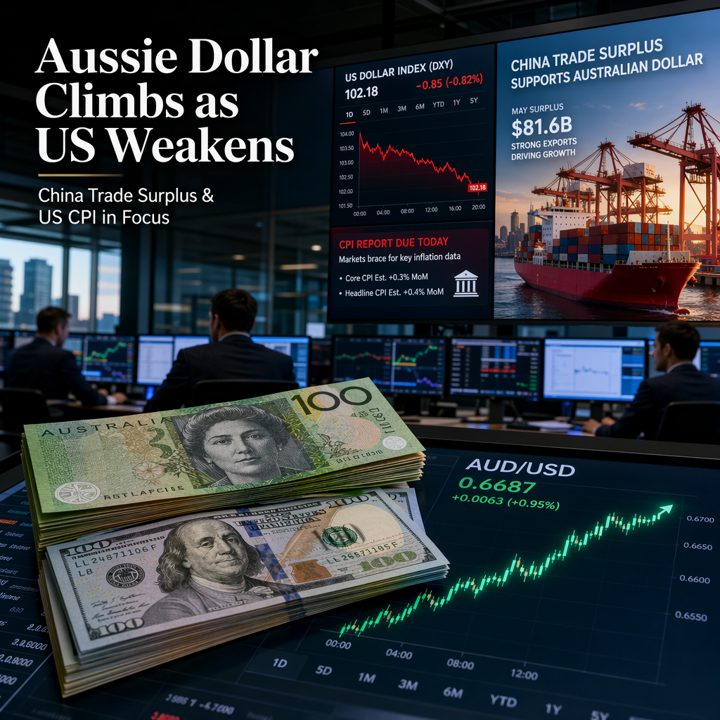 AUD/USD Rises as US Dollar Weakens Ahead of Key US CPI Data; China Trade Surplus Supports Aussie