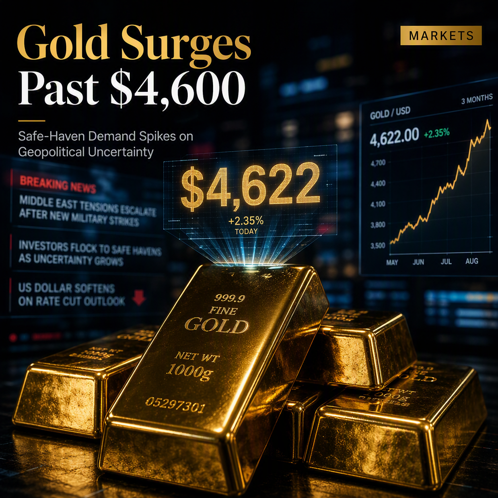 Gold Surges to Three-Month High Above $4,600 Amid Middle East Tensions and Softer US Dollar