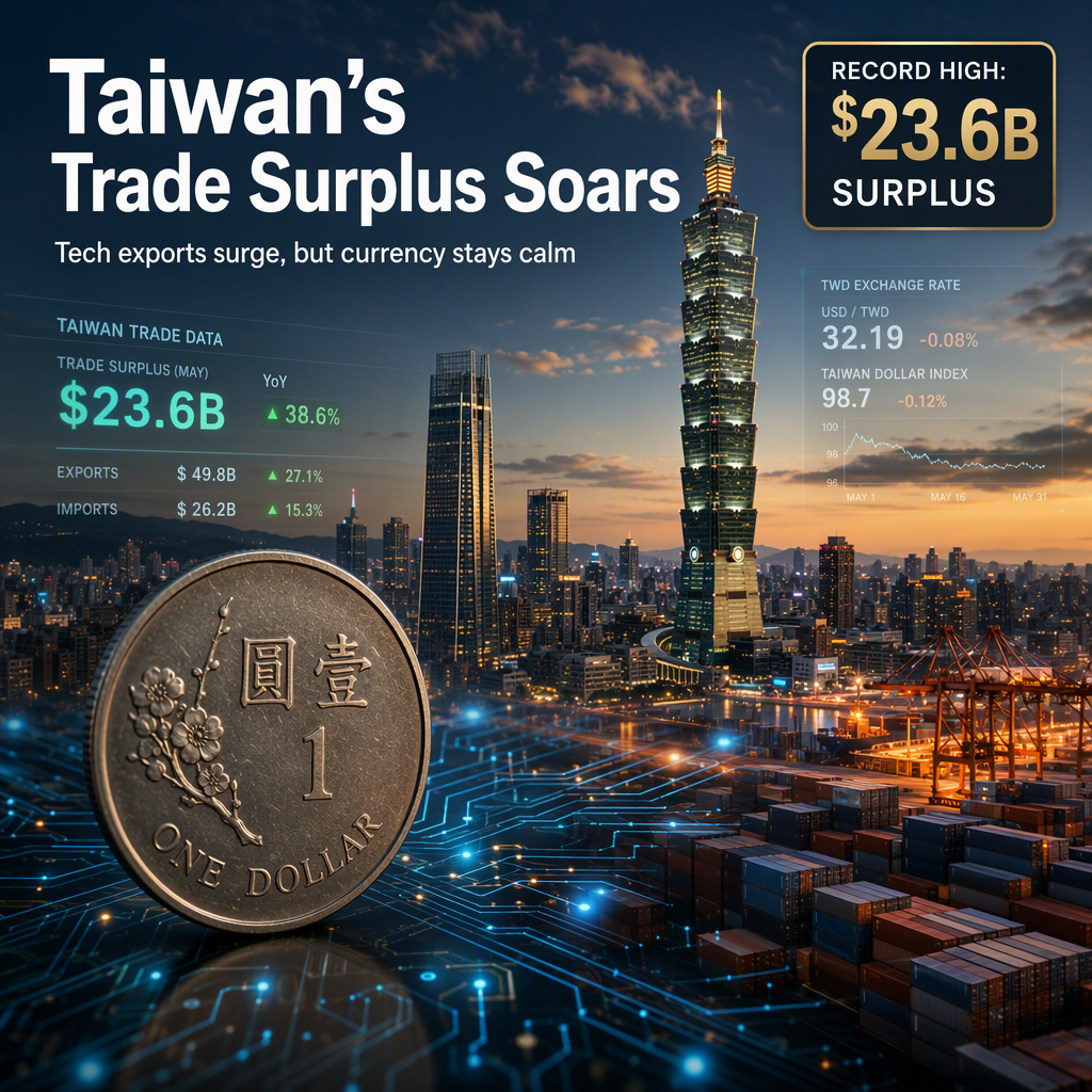 Taiwan Posts Record Trade Surplus Amid Tech Export Boom, Yet Taiwan Dollar Remains Subdued