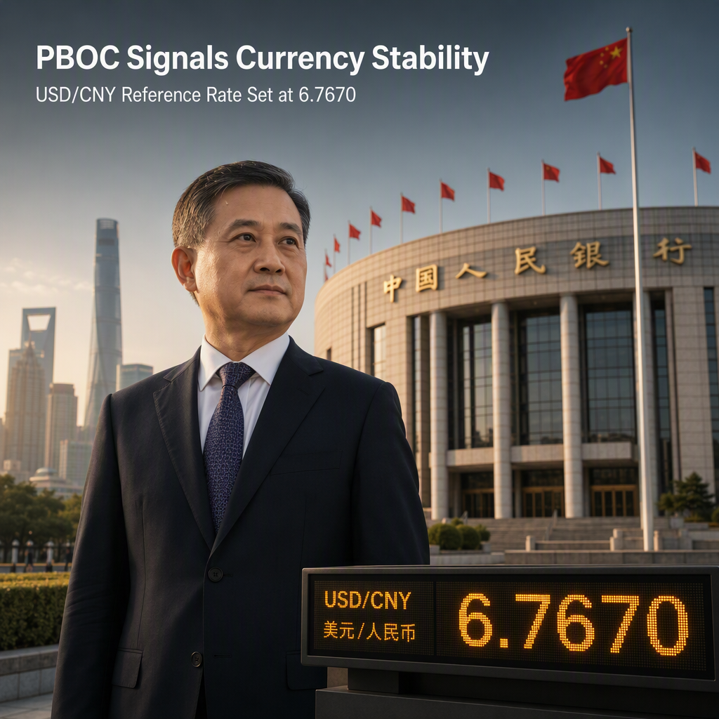 PBOC Sets USD/CNY Reference Rate Lower at 6.7670, Signaling Currency Stability Efforts