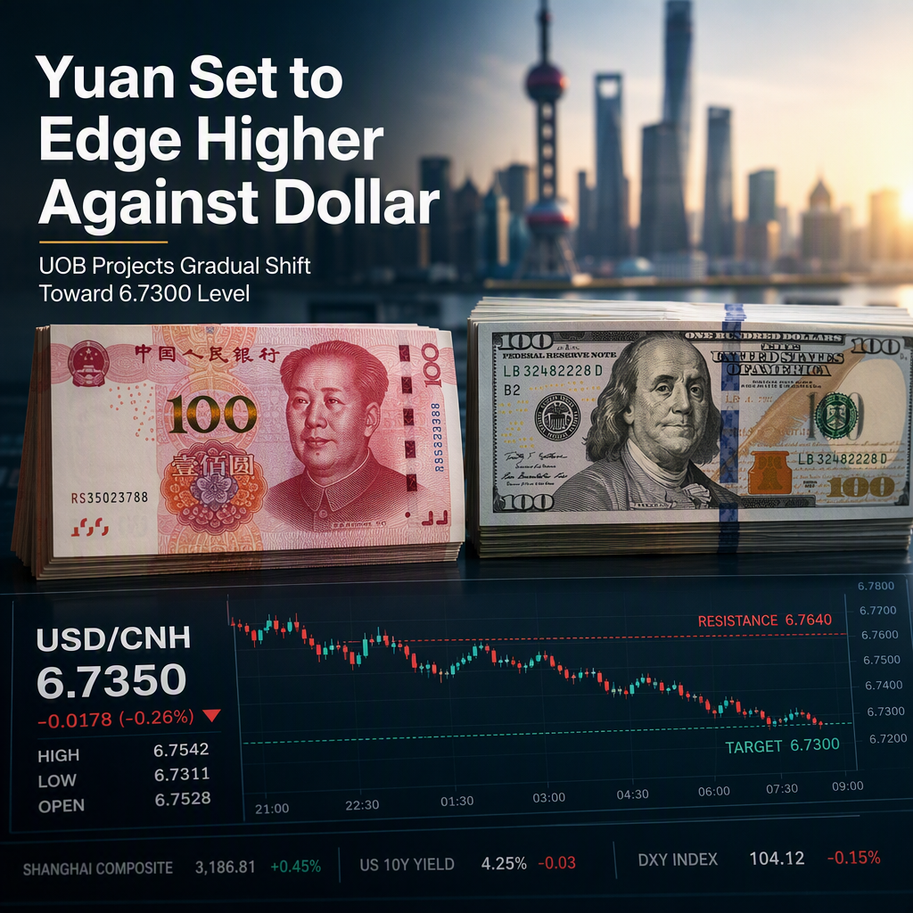Chinese Yuan Poised to Strengthen Toward 6.7300 Against US Dollar, Says UOB