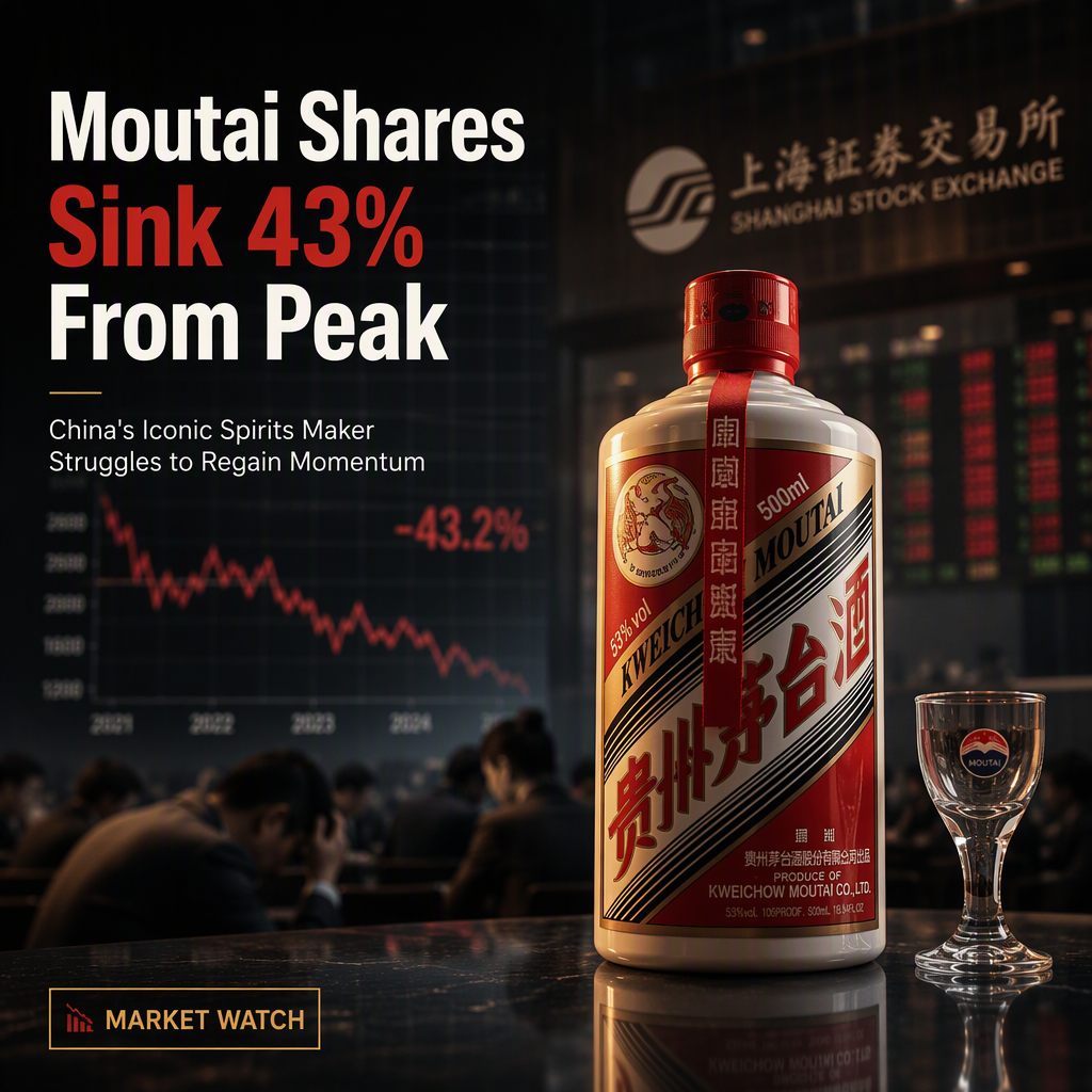 Kweichow Moutai Shares Plunge 43% from Peak, Struggling to Regain Momentum
