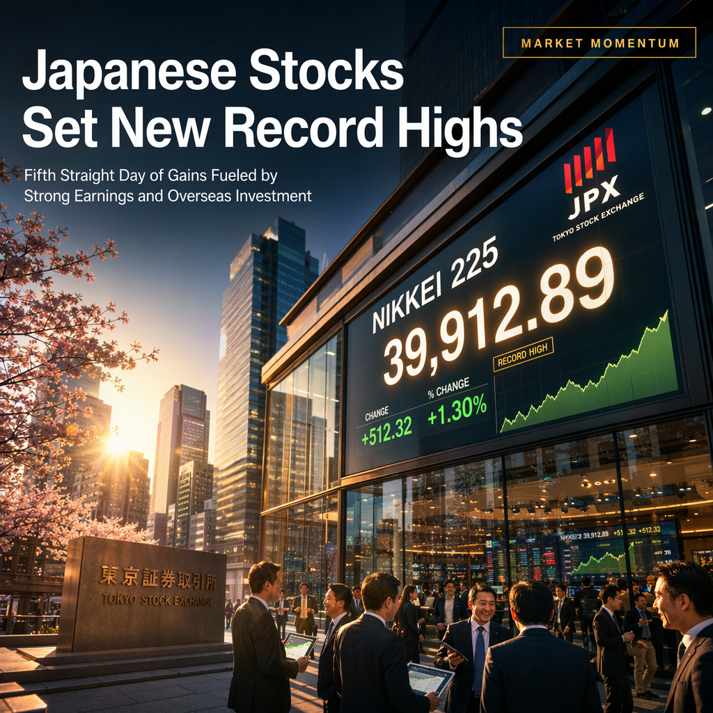Japanese Stock Market Hits Record Highs for Fifth Consecutive Day Amid Strong Corporate Earnings and Overseas Buying
