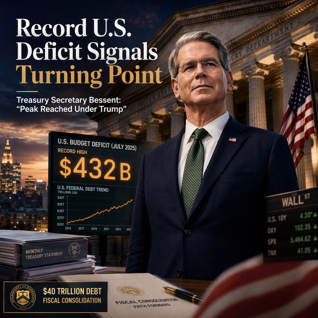U.S. Budget Deficit Hits $432 Billion in July; Treasury Secretary Bessent Signals Peak Under Trump