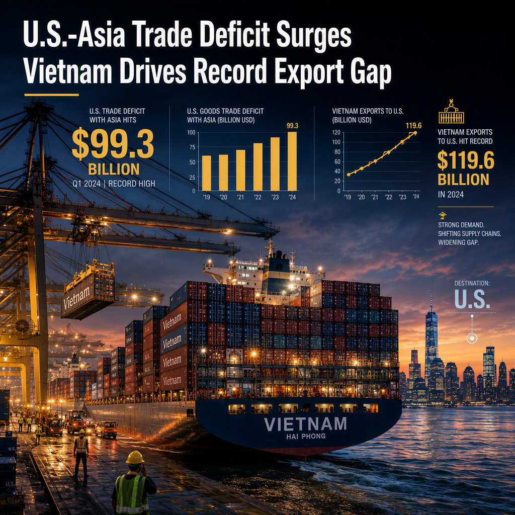 U.S. Trade Deficit with Asia Hits $99.3 Billion in July, Vietnam Sets Record Export Gap