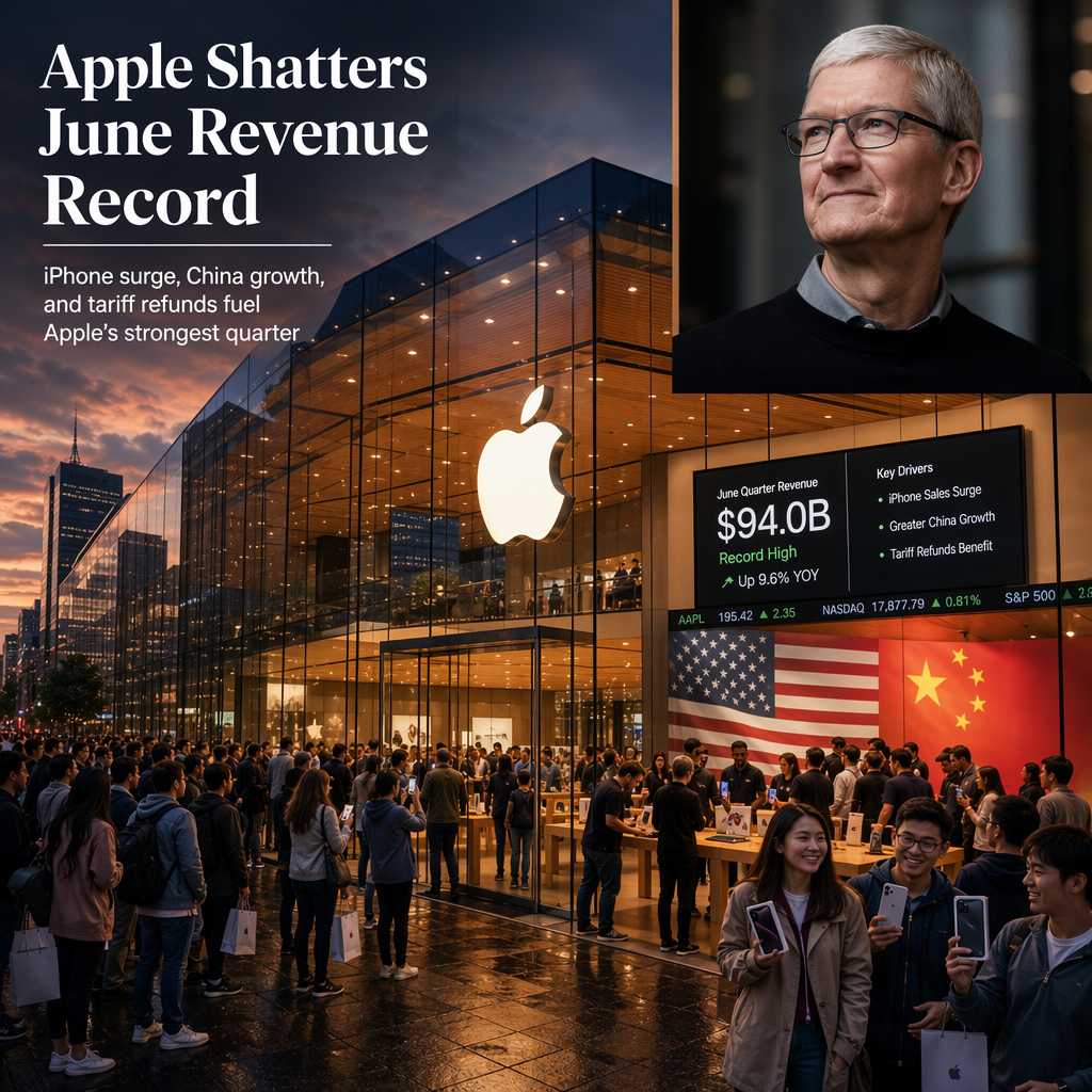 Apple Reports Record June Quarter Revenue Driven by iPhone Sales Surge and Tariff Refunds