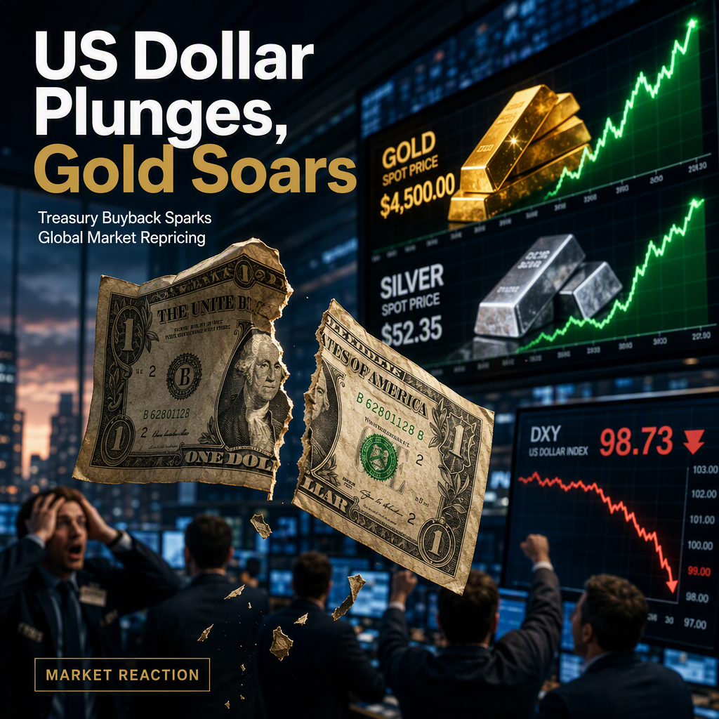 US Dollar Plunges as Treasury Buyback Plan Sparks Precious Metals Rally