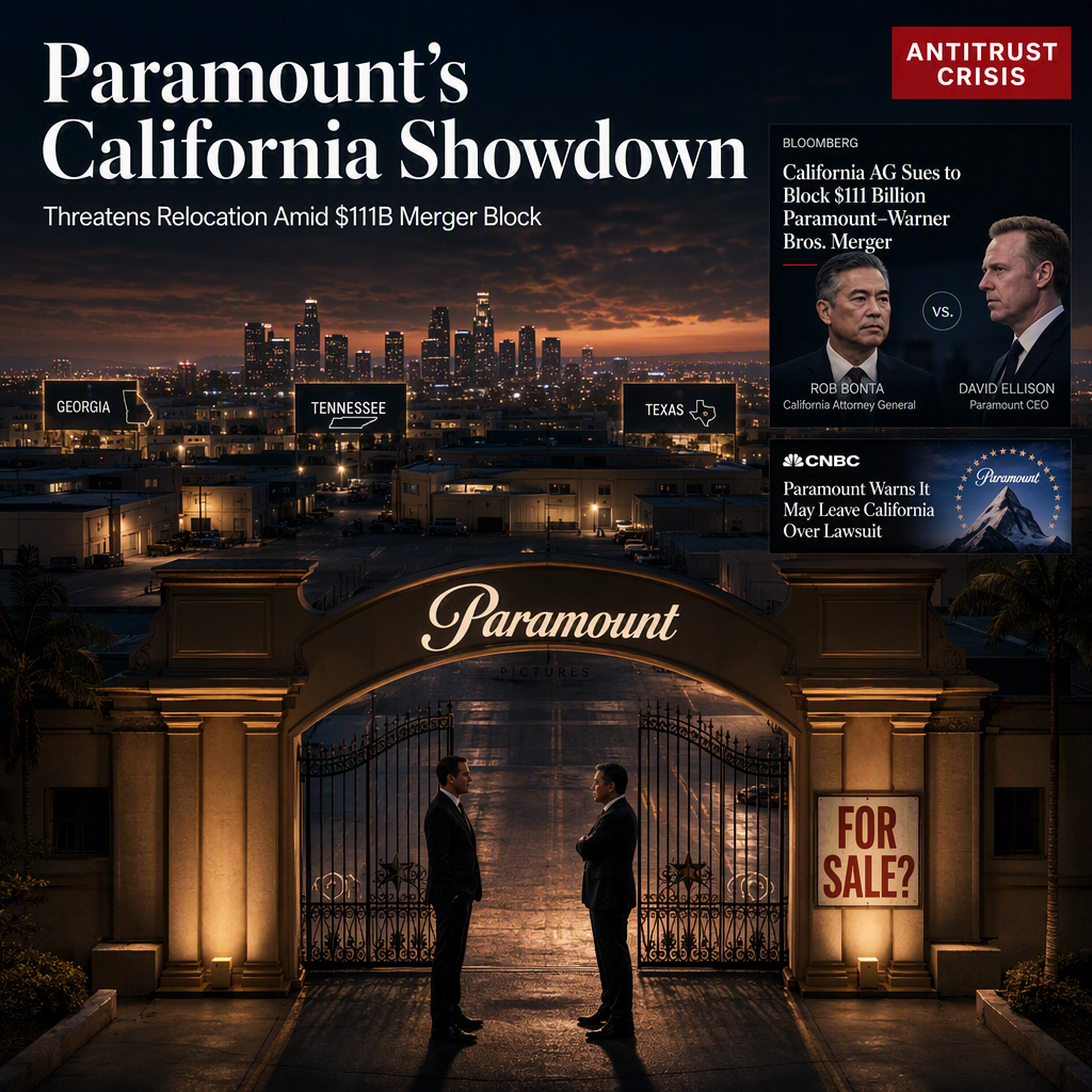 Paramount Threatens California Exit Amid Antitrust Lawsuit Blocking $111 Billion Warner Bros. Merger