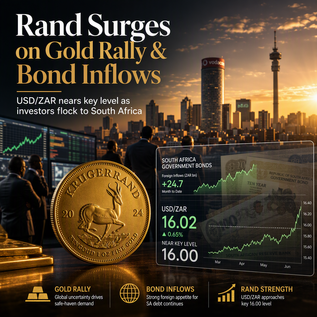 South African Rand Surges on Gold Rally and Foreign Bond Inflows, Approaches Key USD/ZAR Level