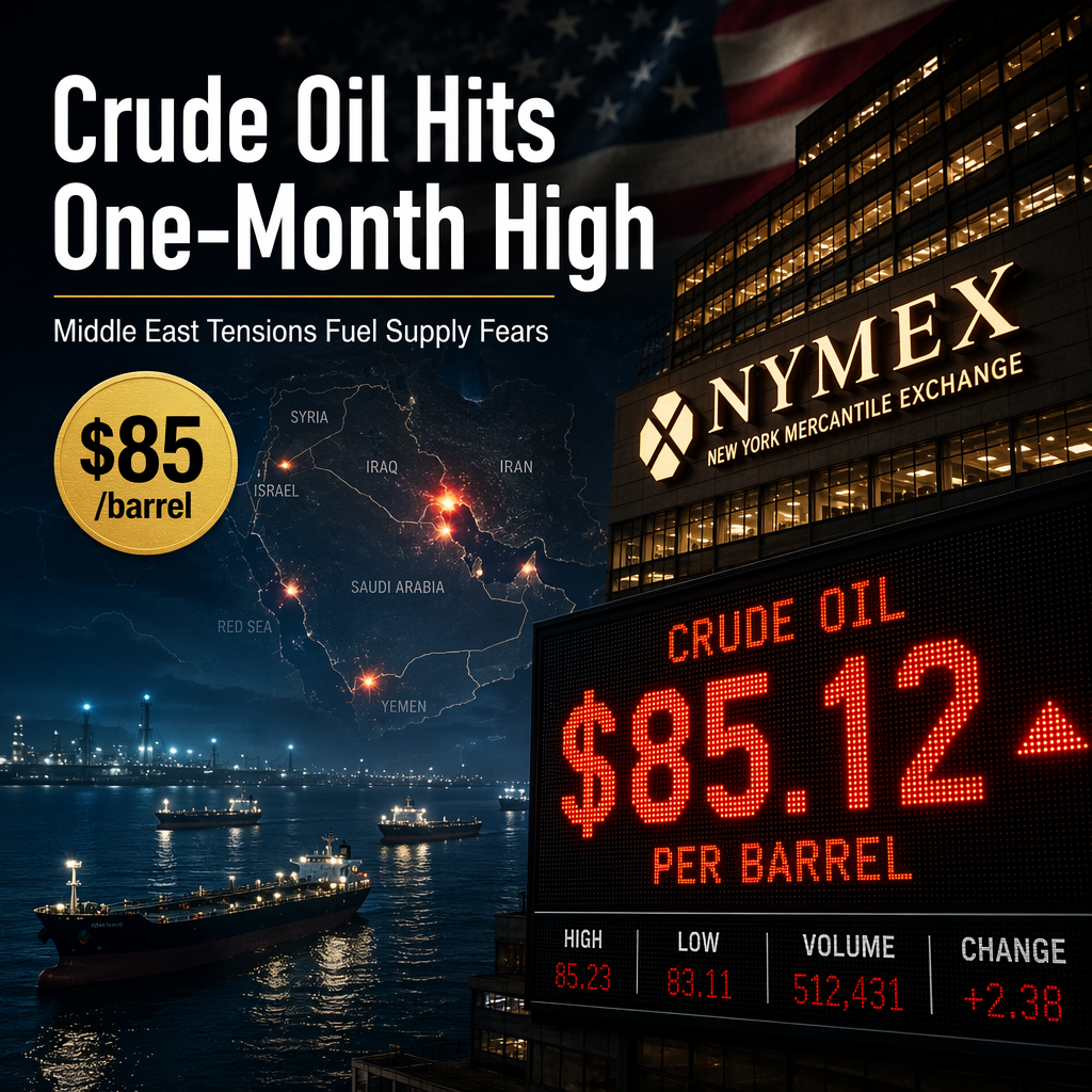 NY Crude Oil Prices Surge to One-Month High Amid Middle East Tensions and U.S. Inventory Drop