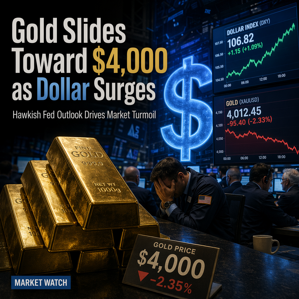 Gold Slides Toward $4,000 as US Dollar Surges on Hawkish Fed Outlook